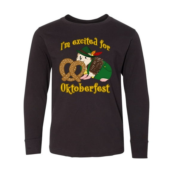 Inktastic I'm Excited for Oktoberfest with Cute Hedgehog Long Sleeve Youth T-Shirt