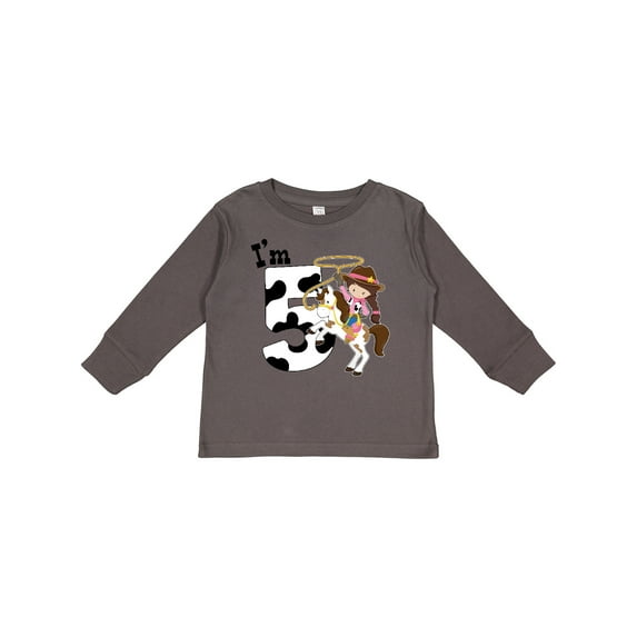 Inktastic I'm Five-cowgirl riding horse birthday Girls Long Sleeve Toddler T-Shirt