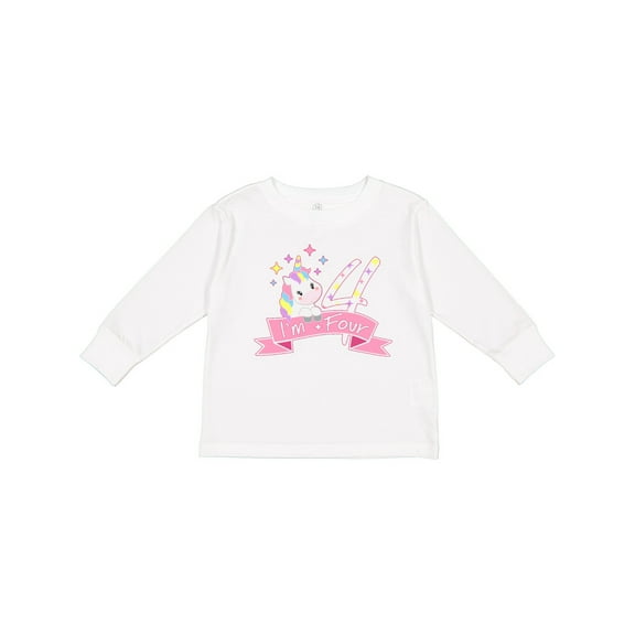 Inktastic I'm Four Cute Unicorn 4th Birthday Boys or Girls Long Sleeve Toddler T-Shirt