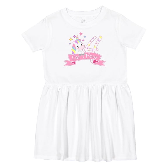 Inktastic I'm Four Cute Unicorn 4th Birthday Girls Toddler Dress