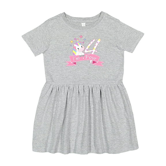 Inktastic I'm Four Cute Unicorn 4th Birthday Girls Toddler Dress