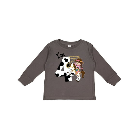 Inktastic I'm Four-cowgirl Riding Horse Birthday Girls Long Sleeve Toddler T-Shirt
