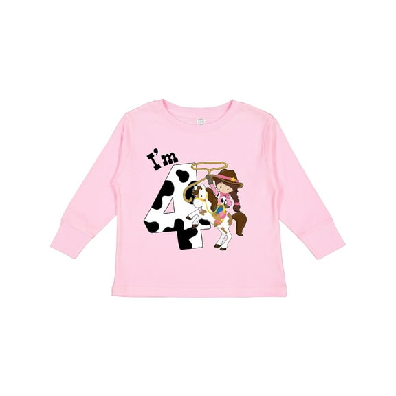 Inktastic I'm Four-cowgirl Riding Horse Birthday Girls Long Sleeve Toddler T-Shirt