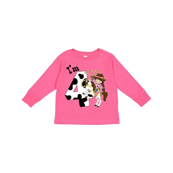 Inktastic I'm Four-cowgirl Riding Horse Birthday Girls Long Sleeve Toddler T-Shirt