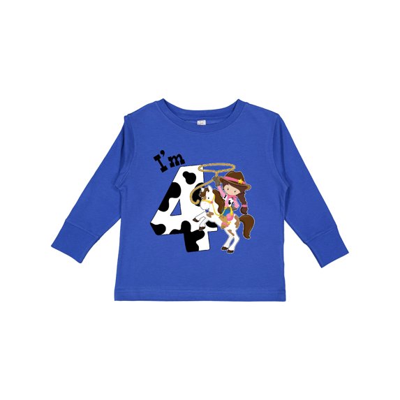 Inktastic I'm Four-cowgirl Riding Horse Birthday Girls Long Sleeve Toddler T-Shirt