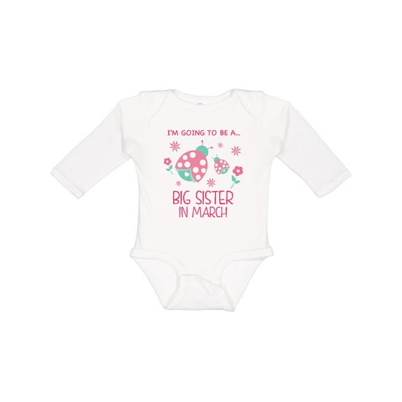 Inktastic I'm Going to Be a Big Sister in March Girls Long Sleeve Baby Bodysuit