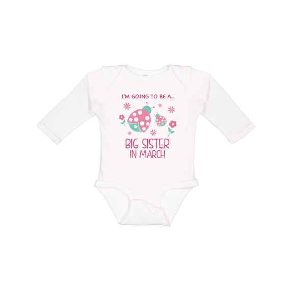 Inktastic I'm Going to Be a Big Sister in March Girls Long Sleeve Baby Bodysuit