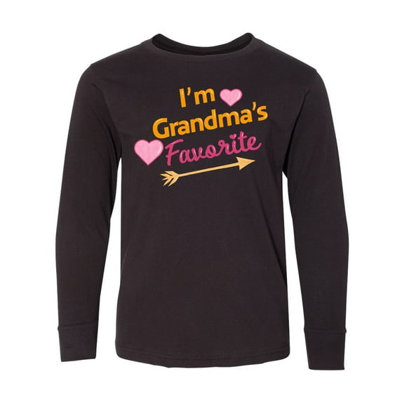Inktastic I'm Grandma's Favorite with Arrow and Hearts in Pink Long Sleeve Youth T-Shirt