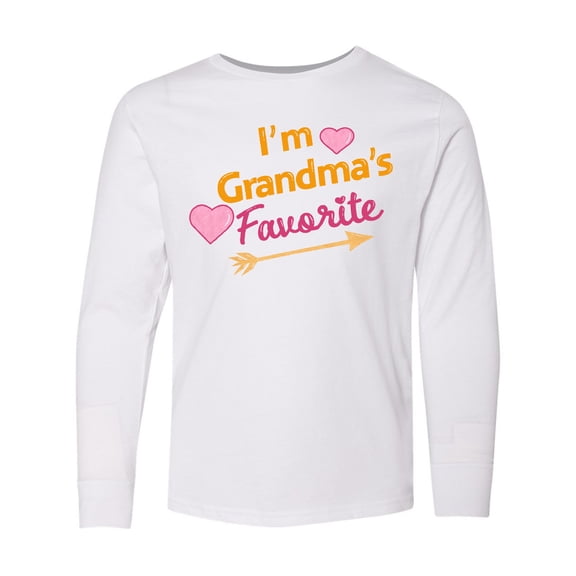 Inktastic I'm Grandma's Favorite with Arrow and Hearts in Pink Long Sleeve Youth T-Shirt