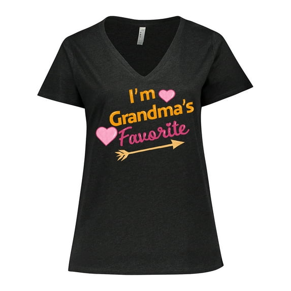 Inktastic I'm Grandma's Favorite with Arrow and Hearts in Pink Women's Plus Size V-Neck T-Shirt