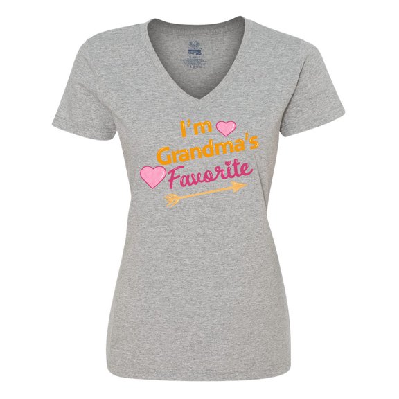 Inktastic I'm Grandma's Favorite with Arrow and Hearts in Pink Women's V-Neck T-Shirt