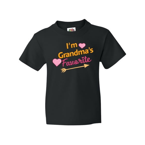 Inktastic I'm Grandma's Favorite with Arrow and Hearts in Pink Youth T-Shirt