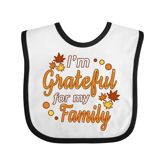 Inktastic I'm Grateful for My Family in Orange with Fall Leaves Boys or Girls Baby Bib