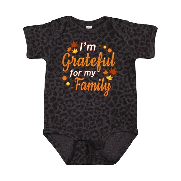 Inktastic I'm Grateful for My Family in Orange with Fall Leaves Boys or Girls Baby Bodysuit