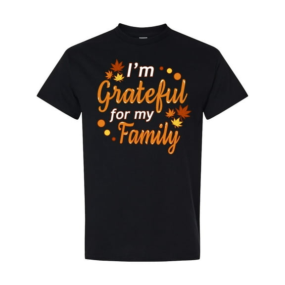 Inktastic I'm Grateful for My Family in Orange with Fall Leaves T-Shirt