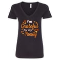 thumbnail image 1 of Inktastic I'm Grateful for My Family in Orange with Fall Leaves Women's V-Neck T-Shirt, 1 of 5