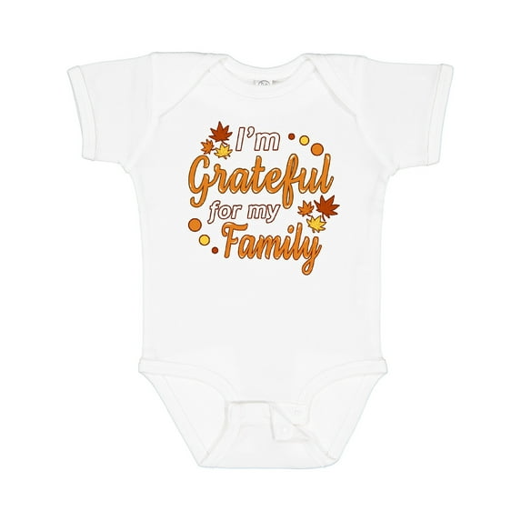 Inktastic I'm Grateful for My Family in Orange with Fall Leaves Boys or Girls Baby Bodysuit