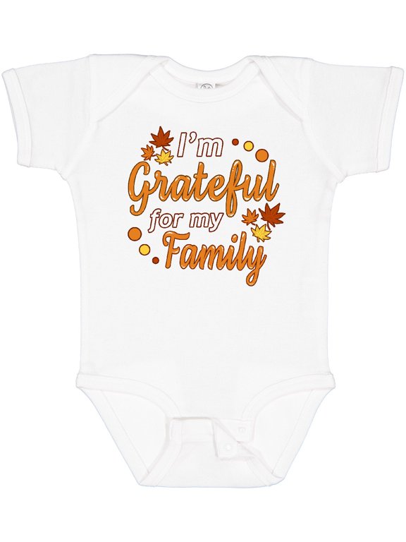 I'm Grateful for My Family in Orange with Fall Leaves Boys or Girls Baby Bodysuit