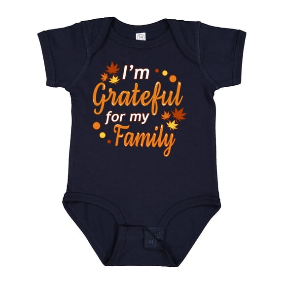 Inktastic I'm Grateful for My Family in Orange with Fall Leaves Boys or Girls Baby Bodysuit