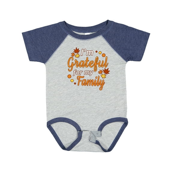 Inktastic I'm Grateful for My Family in Orange with Fall Leaves Boys or Girls Baby Bodysuit