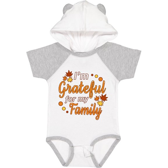 Inktastic I'm Grateful for My Family in Orange with Fall Leaves Boys or Girls Baby Bodysuit