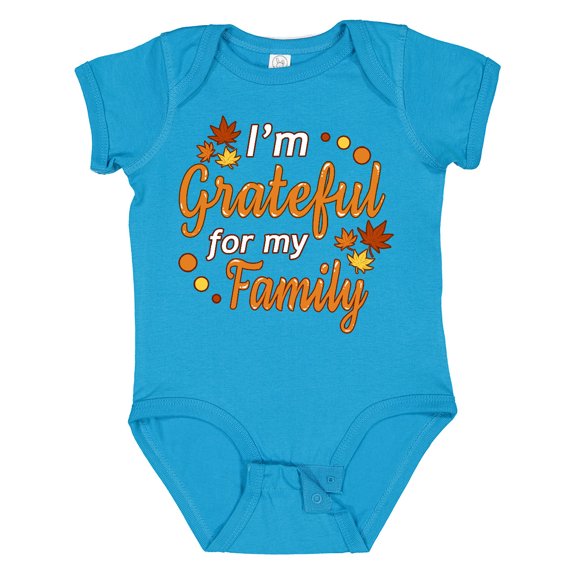 Inktastic I'm Grateful for My Family in Orange with Fall Leaves Boys or Girls Baby Bodysuit