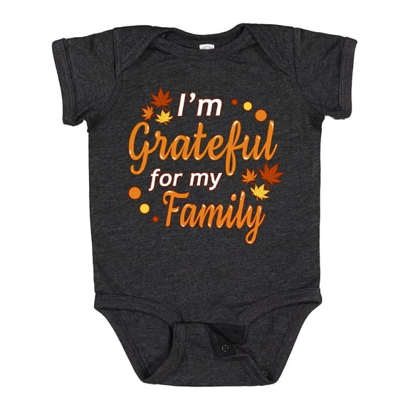 Inktastic I'm Grateful for My Family in Orange with Fall Leaves Boys or Girls Baby Bodysuit