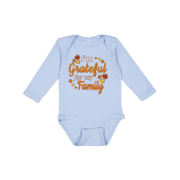 Inktastic I'm Grateful for my Family in Orange with Fall Leaves Boys or Girls Long Sleeve Baby Bodysuit