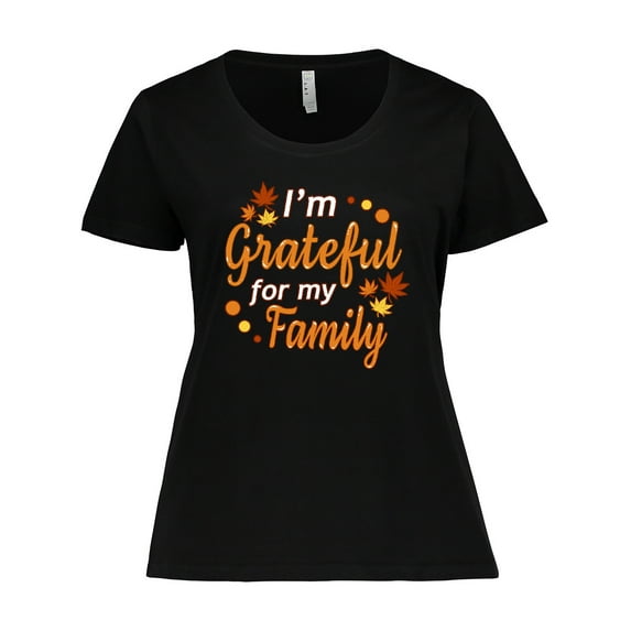Inktastic I'm Grateful for my Family in Orange with Fall Leaves Women's Plus Size T-Shirt