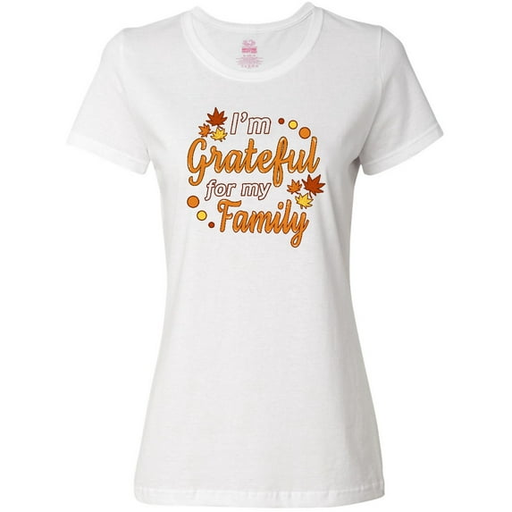 Inktastic I'm Grateful for my Family in Orange with Fall Leaves Women's T-Shirt