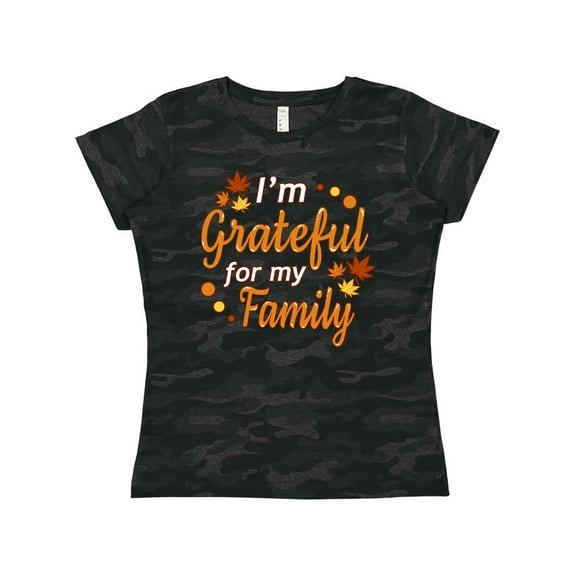 Inktastic I'm Grateful for my Family in Orange with Fall Leaves Women's T-Shirt