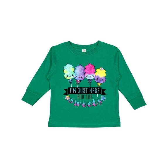 Inktastic I'm Just Here for the Sweets with Spun Sugar Candy Boys or Girls Long Sleeve Toddler T-Shirt