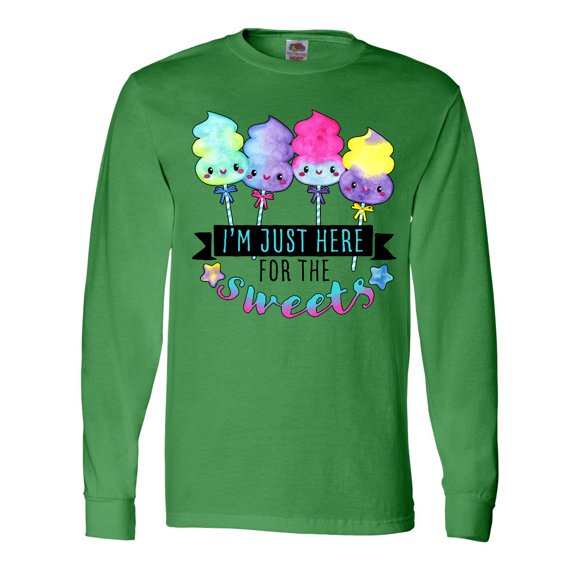 Inktastic I'm Just Here for the Sweets with Spun Sugar Candy Long Sleeve T-Shirt