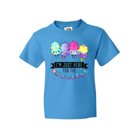 Inktastic I'm Just Here for the Sweets with Spun Sugar Candy Youth T-Shirt