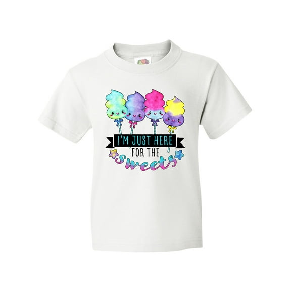 Inktastic I'm Just Here for the Sweets with Spun Sugar Candy Youth T-Shirt