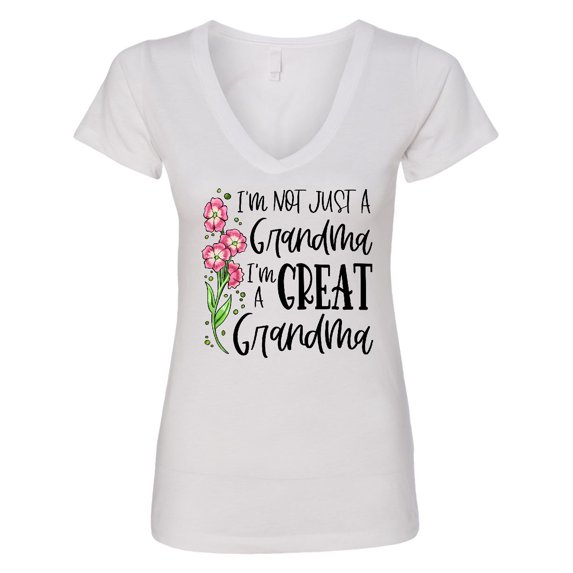 Inktastic I'm Not Just a Grandma, I'm a Great Grandma Flowers Women's V-Neck T-Shirt