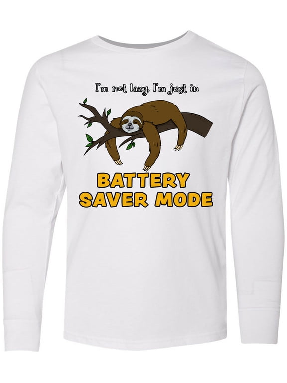 I'm Not Lazy I'm Just in Battery Saver Mode Relaxing Sloth Long Sleeve Youth T-Shirt