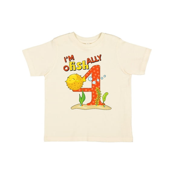 Inktastic I'm O-fish-ally Four Cute Puffer Fish Fourth Birthday Boys or Girls Toddler T-Shirt