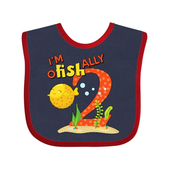 Inktastic I'm O-Fish-Ally Two- Cute Puffer Fish Second Birthday Boys or Girls Baby Bib