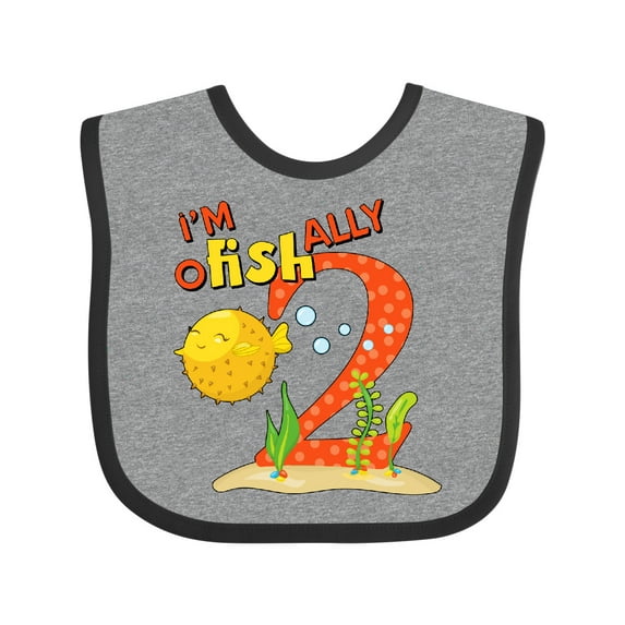 Inktastic I'm O-Fish-Ally Two- Cute Puffer Fish Second Birthday Boys or Girls Baby Bib