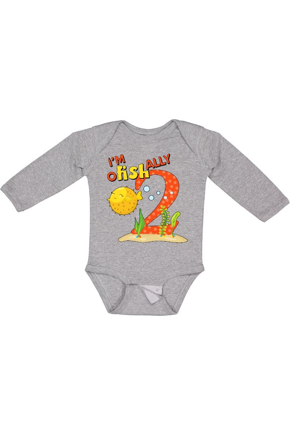 I'm O-Fish-Ally Two- cute puffer fish second birthday Boys or Girls Long Sleeve Baby Bodysuit