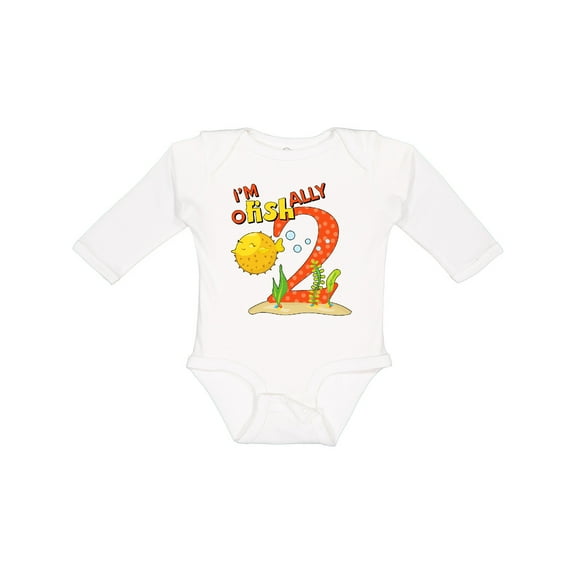 Inktastic I'm O-Fish-Ally Two- cute puffer fish second birthday Boys or Girls Long Sleeve Baby Bodysuit