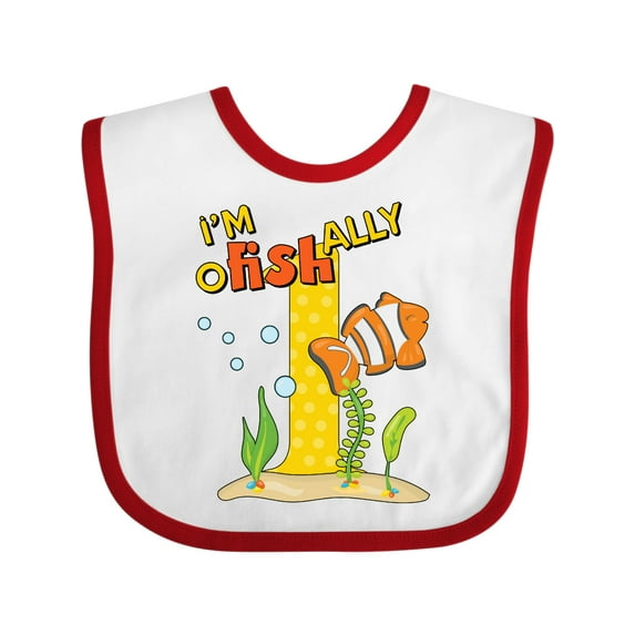 Inktastic I'm O-fish-ally One Cute Clownfish First Birthday Boys or Girls Baby Bib