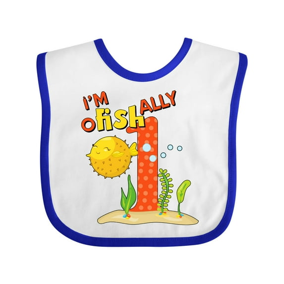 Inktastic I'm O-fish-ally One- Cute Puffer Fish First Birthday Boys or Girls Baby Bib