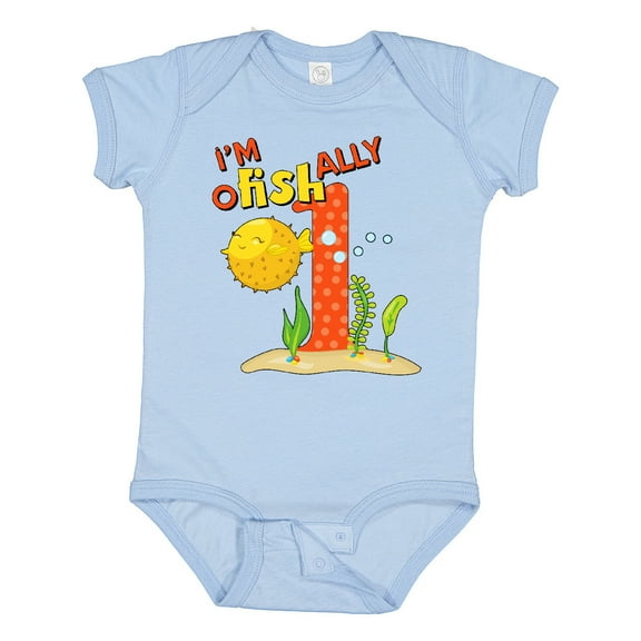 Inktastic I'm O-fish-ally One Cute Puffer Fish First Birthday Boys or Girls Baby Bodysuit