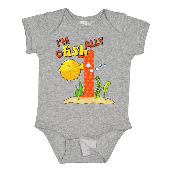 Inktastic I'm O-fish-ally One Cute Puffer Fish First Birthday Boys or Girls Baby Bodysuit