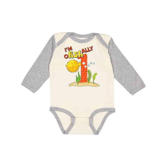Inktastic I'm O-fish-ally One- Cute Puffer Fish First Birthday Boys or Girls Long Sleeve Baby Bodysuit
