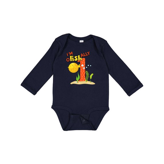 Inktastic I'm O-fish-ally One Cute Puffer Fish First Birthday Boys or Girls Long Sleeve Baby Bodysuit