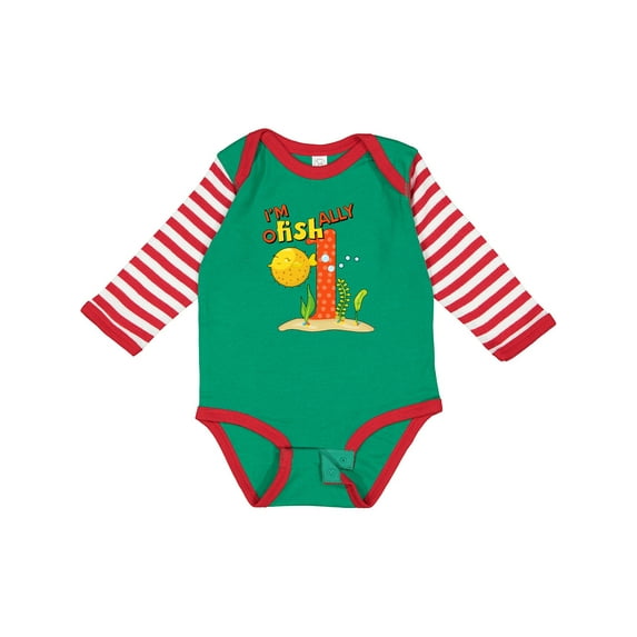 Inktastic I'm O-fish-ally One Cute Puffer Fish First Birthday Boys or Girls Long Sleeve Baby Bodysuit