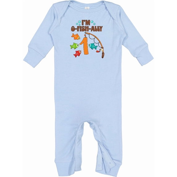 Inktastic I'm O-fish-ally One Fishing Birthday Baby Romper Coveralls